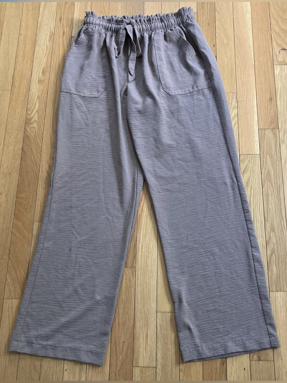 SOHO Apparel Ltd Brown Wide Leg Elastic Waist Tie Pants Medium M Textured
